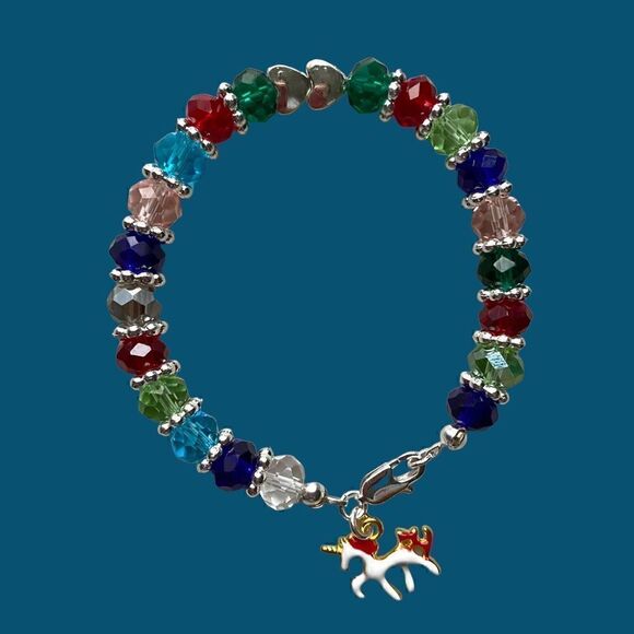 Handmade Crystals with unicorn charm bracelet . New - Picture 3 of 3